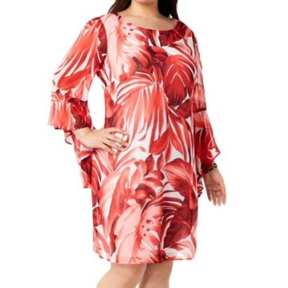 connected apparel Dresses & Skirts - Connected Apparel Chiffon/Melon Bell Sleeve Floral Shift Dress Size 10
